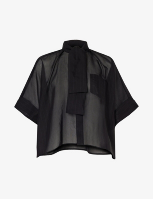 SACAI: Semi-sheer relaxed-fit cotton-blend shirt