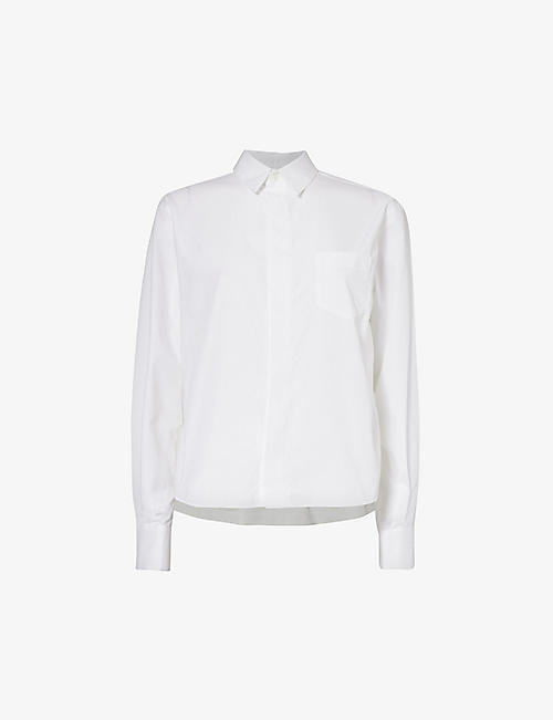 SACAI: Cropped flared-hem cotton-blend shirt