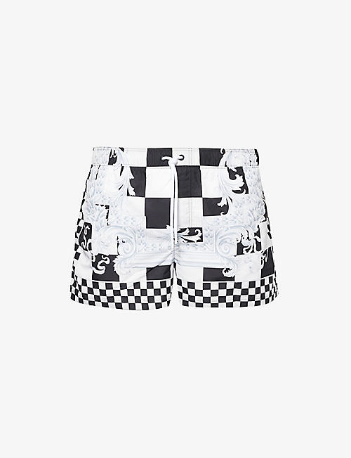 VERSACE: Check-patterned low-rise swim shorts
