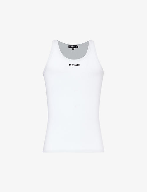 VERSACE: Brand-embroidered stretch-cotton vest top