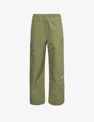 HIGHSNOBIETY: NTS brand-embroidered straight-leg regular-fit cotton-blend trousers