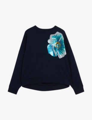 TED BAKER: Bayleyy sequin-flower embellishment stretch-jersey sweatshirt
