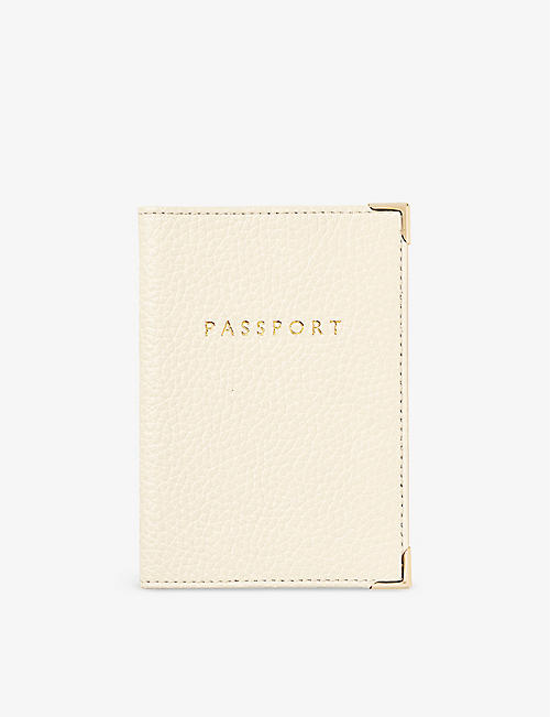 ASPINAL OF LONDON: 'Passport' foil-print pebble leather passport cover 14cm
