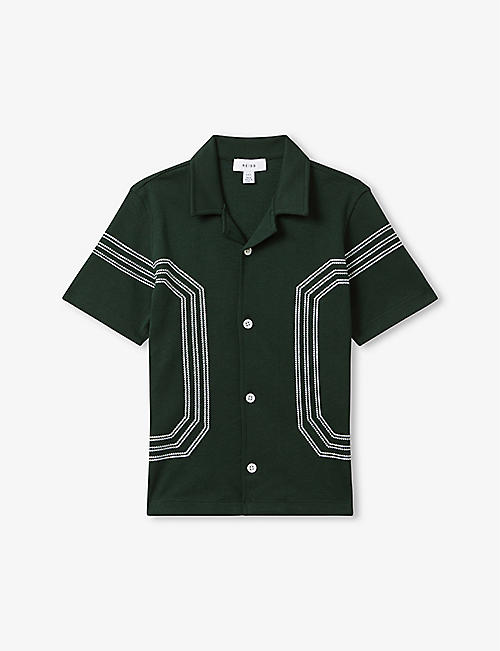 REISS: Arlington stripe-embroidered short-sleeve cotton shirt 3-9 years