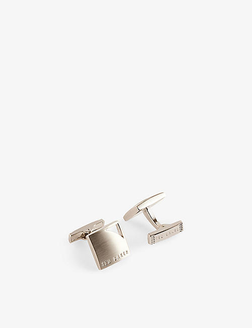 TED BAKER: Curvin logo-engraved curved brass cufflinks