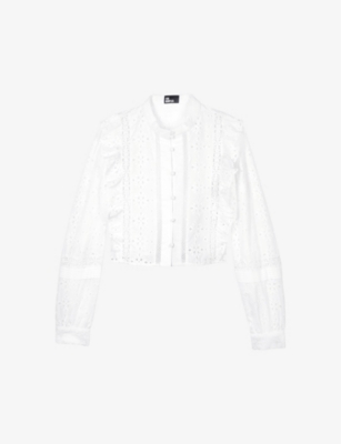 THE KOOPLES: Frill-embellished long-sleeve cropped cotton shirt
