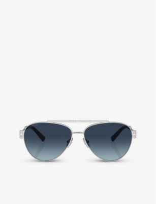 TIFFANY & CO: TF3101B crystal-embellished pilot-frame polarised metal sunglasses