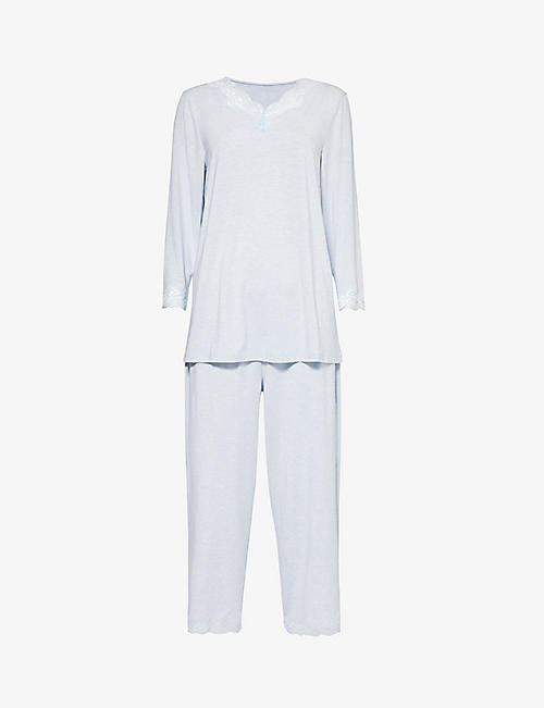 HANRO: V-neck cropped-leg stretch-woven pyjama set