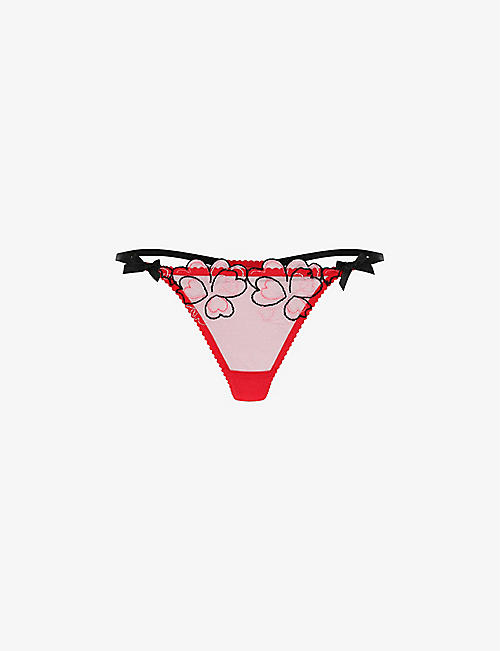 AGENT PROVOCATEUR: Maysie heart-embroidered mesh thong