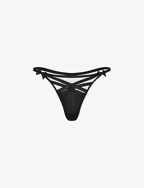 AGENT PROVOCATEUR: Briella bow-embellished woven thong