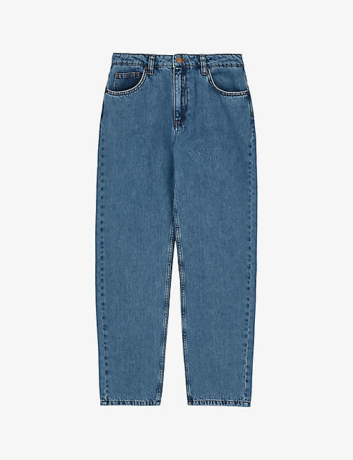 SKALL STUDIO: Allison logo-embroidered straight-leg mid-rise cropped denim jeans