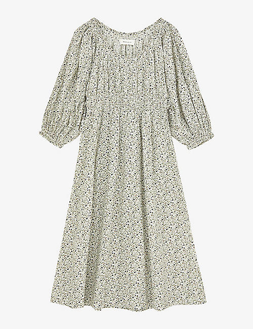 SKALL STUDIO: Carole floral-print puff-sleeve organic-cotton midi dress