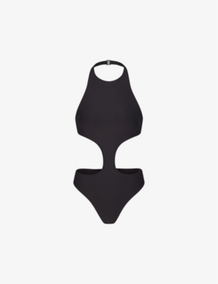 SKIMS: Signature Swim halter-neck stretch recycled-nylon swimsuit