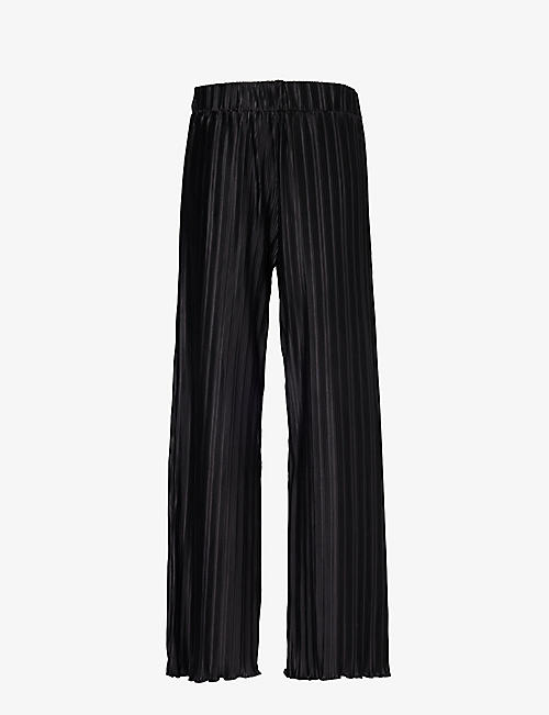 4TH & RECKLESS: Olivia plisse straight-leg mid-rise satin trousers