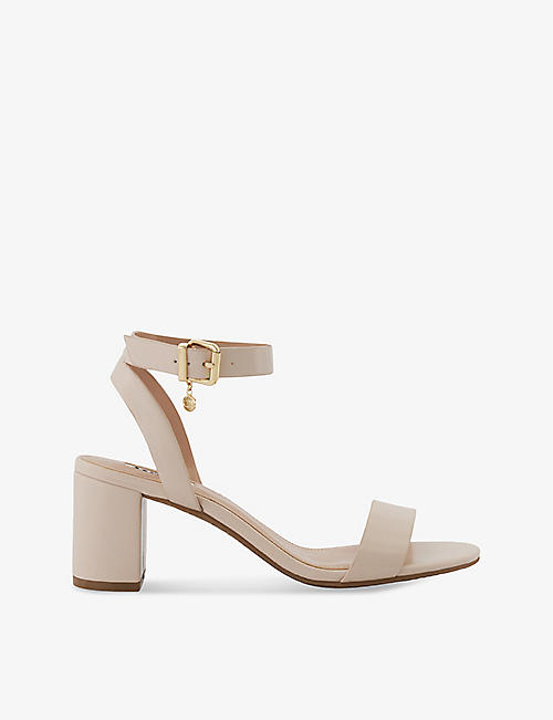 DUNE: Memee logo-charm faux-leather heeled sandals