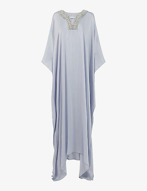 LEEM: Embroidered-neckline relaxed-fit woven kaftan