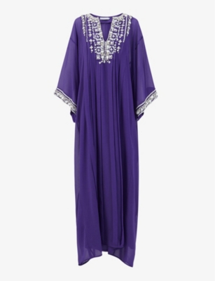 LEEM: Embroidered-neck relaxed-fit woven kaftan