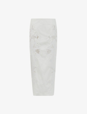 LEEM: Embroidered cotton-blend pencil skirt