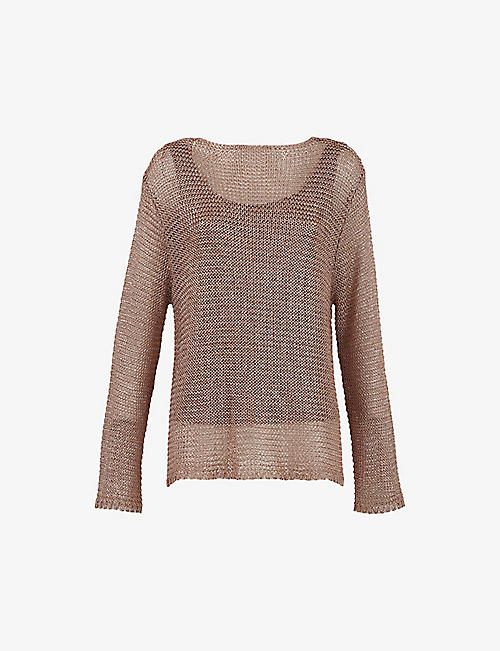 LEEM: Relaxed-fit long-sleeve mesh knit top