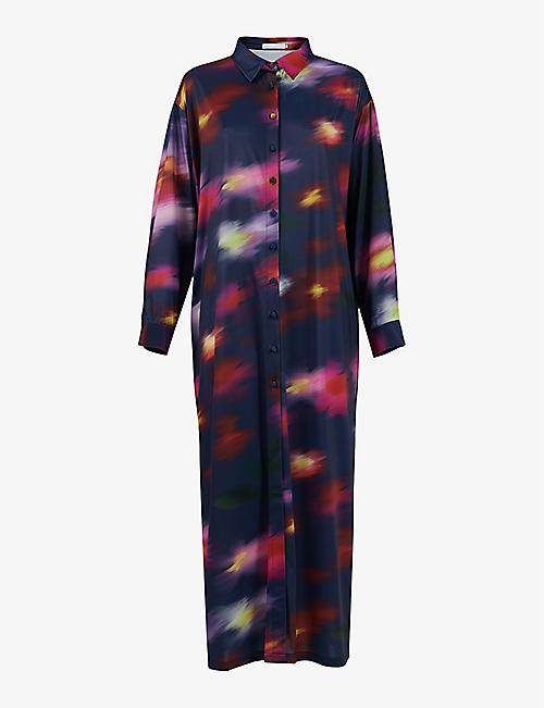 LEEM: Floral-print relaxed-fit stretch-woven maxi shirt