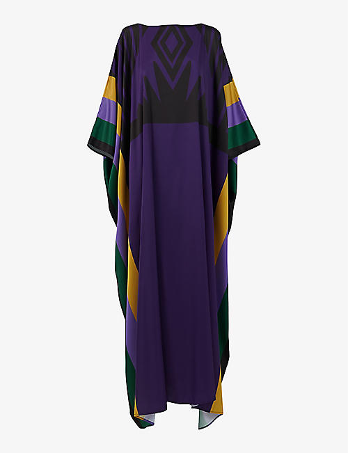 LEEM: Geometric-print relaxed-fit stretch-woven maxi dress