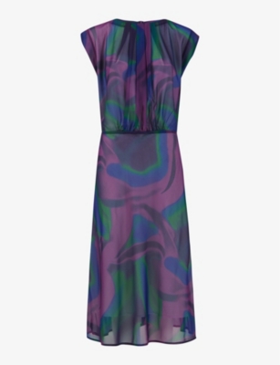 LEEM: Graphic-print round-neck woven midi dress