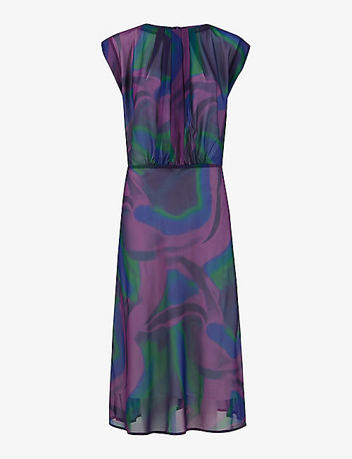 LEEM: Graphic-print round-neck woven midi dress
