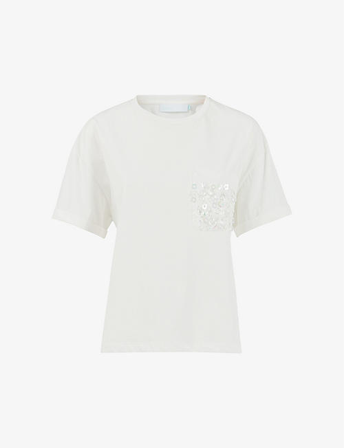 LEEM: Embroidered-pocket round-neck cotton T-shirt
