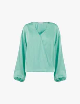LEEM: Front-wrap long-sleeve woven blouse
