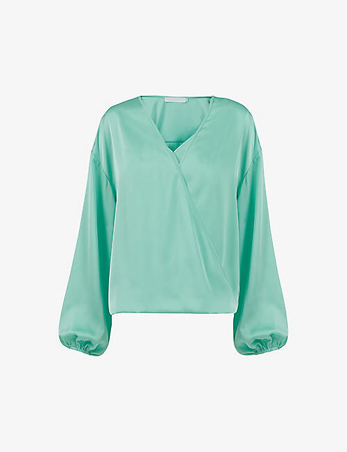 LEEM: Front-wrap long-sleeve woven blouse