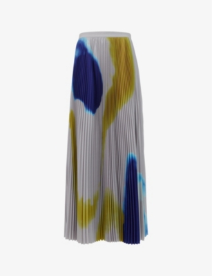 LEEM: Graphic-print pleated stretch-woven maxi skirt