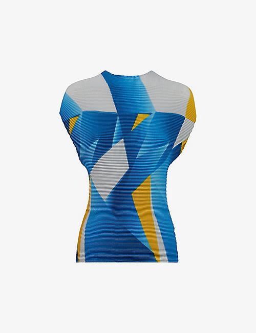 LEEM: Geometric-print plisse woven top