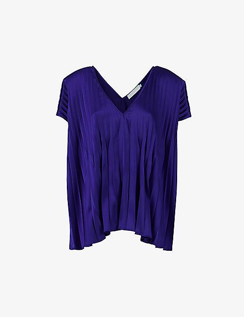 LEEM: V-neck relaxed-fit pleated stretch-woven blouse