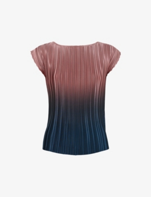 LEEM: Ombre-print pleated stretch-woven top