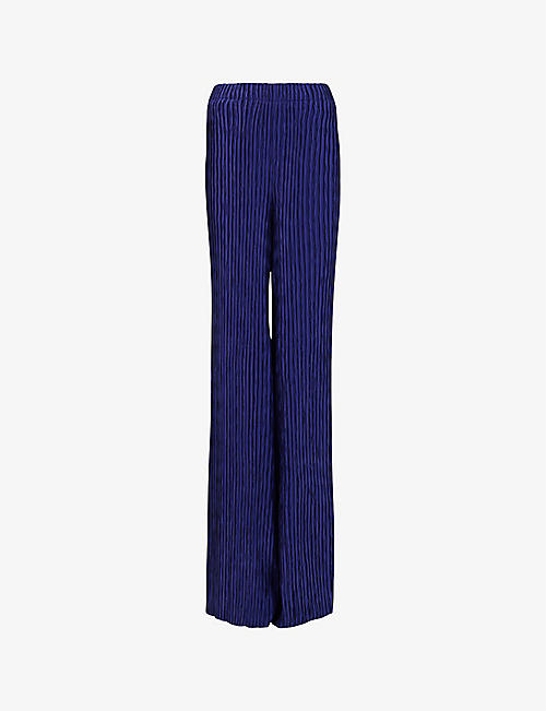 LEEM: Wide-leg high-rise plisse woven trousers