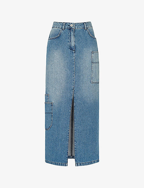 WHISTLES: Cora patch-pocket denim maxi skirt