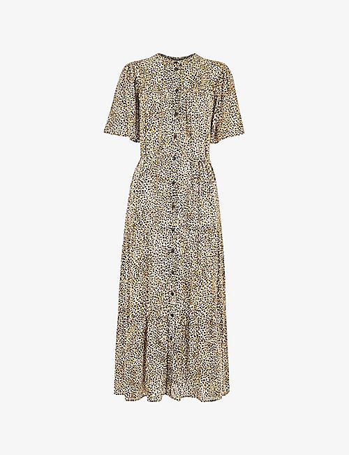 WHISTLES: Serene short-sleeved leopard-print woven midi dress