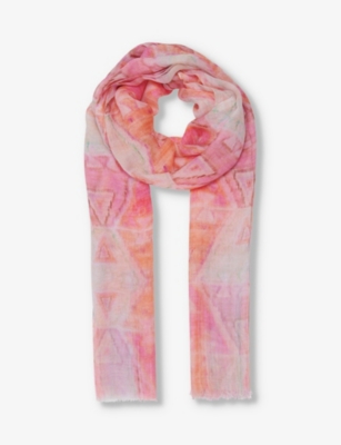 LEEM: Geometric-print frayed-hem silk-blend scarf