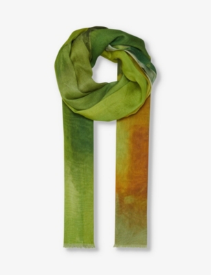 LEEM: Blurred-print frayed-hem woven scarf