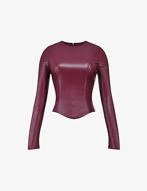 HOUSE OF CB: Mylah round-neck faux-leather top