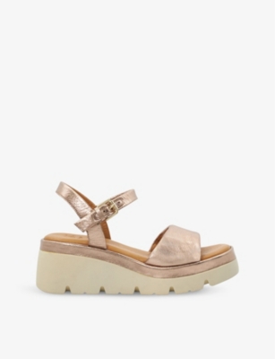 DUNE: Komodo wedge-heel metallic-leather sandals