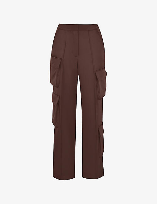 HOUSE OF CB: Daria patch-pocket satin cargo trousers