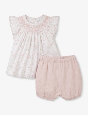 THE LITTLE WHITE COMPANY: Celine floral-print ruffle-sleeve organic-cotton set 0-24 months