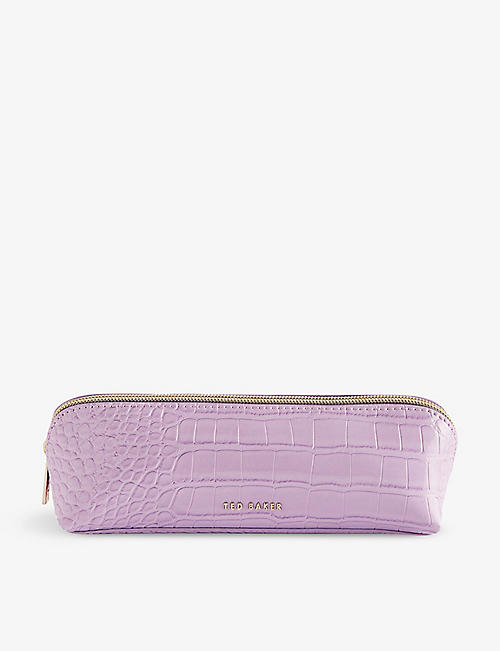 TED BAKER: Charlas logo-badge mock-croc faux-leather pencil case