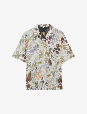 TED BAKER: Moselle floral-print relaxed-fit linen and cotton-blend shirt