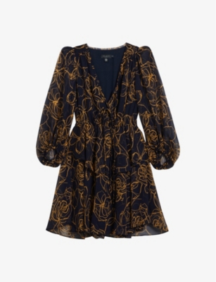 TED BAKER: Kumiko floral-print tie-front woven mini dress