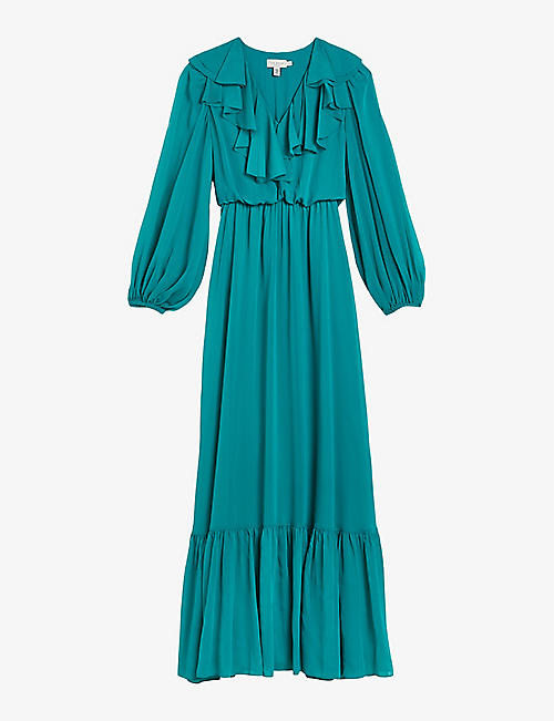 TED BAKER: Keina ruffle-neck long-sleeve woven maxi dress