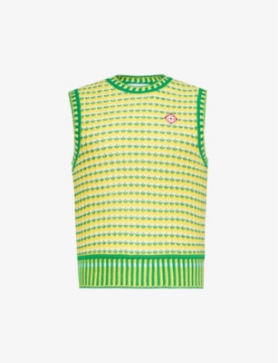 CASABLANCA: Brand-appliqué zigzag-knitted cotton top