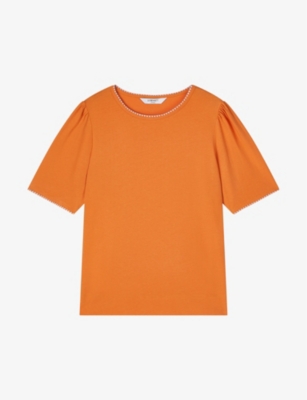 LK BENNETT: Lizzie embroidered-trim cotton-jersey T-shirt