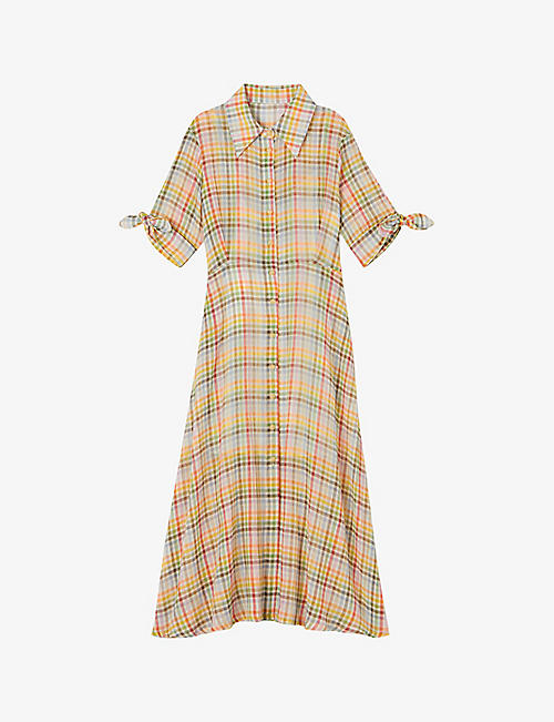LK BENNETT: Saffron check-print cotton midi dress